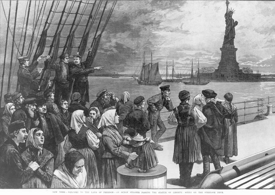 Immigrants viewing Lady Liberty